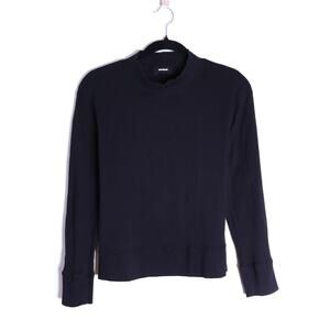 MONROW Mock Neck Waffle Knit Top Black Long Sleeve Women's S